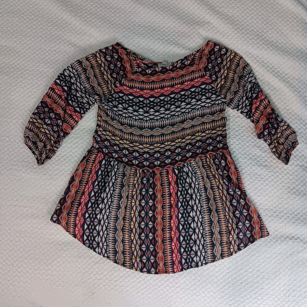 The Odells Womens Silk Geometric High Low Top Size XS‎ Artsy Boho Lightweight - Picture 9 of 9